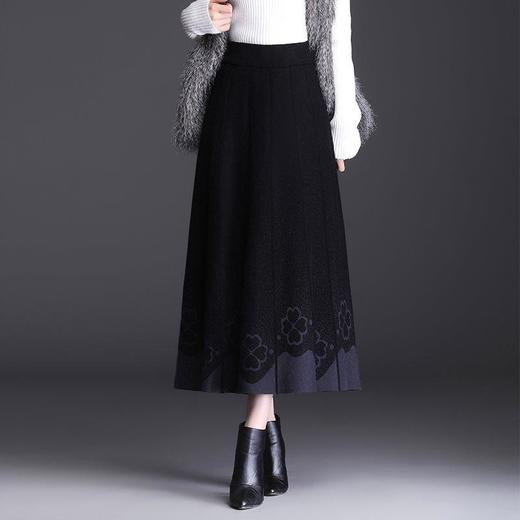 ALBB-针织长裙到脚踝半身裙冬季加厚印花毛线半截裙 商品图0