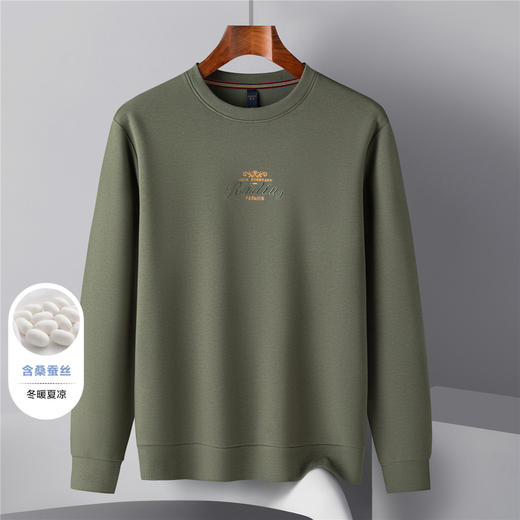 14LP37270【桑蚕丝混纺】罗蒙春秋胸花绣花卫衣男士舒适休闲百搭卫衣男圆领长袖T恤上衣男 商品图2