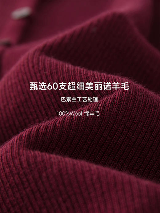 60支极细美丽诺羊毛圆领坑条开衫FJ5019243 商品图5