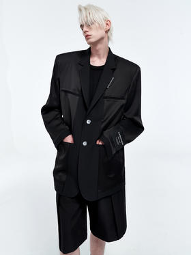TIWILLTANG启世录 “obsidian”satin“曜岩” 缎面拼接西装