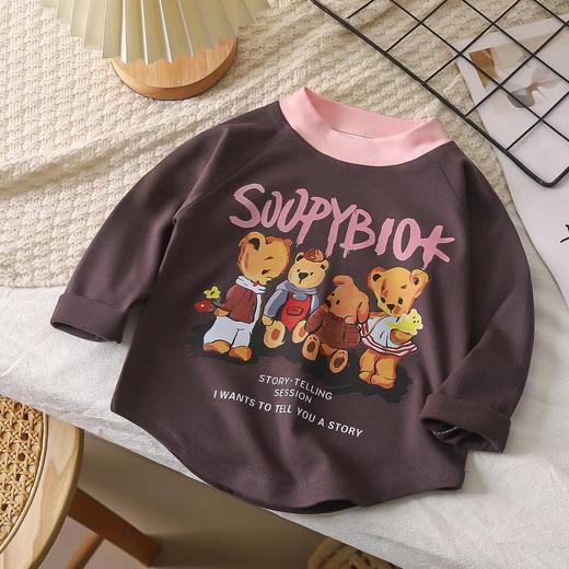 【萌趣卡通，增添童趣】2024春季新款小熊T恤男童洋气，不规则长袖T恤女童上衣舒服打底外穿，多彩多色 靓丽穿搭！ 商品图2