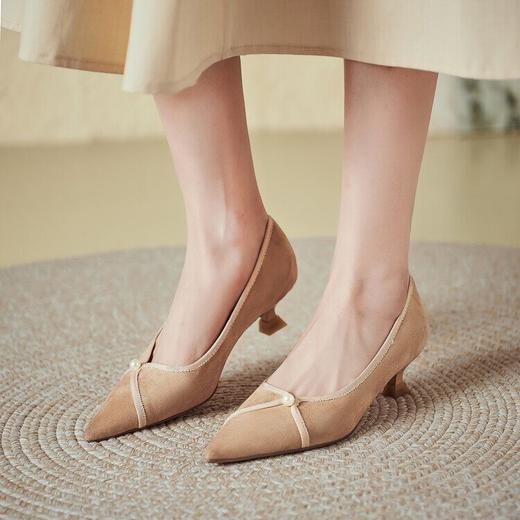 【预售5天】新款尖头浅口珍珠单鞋，羊翻皮韩版气质高跟鞋时尚四季鞋YS&YSD4137 商品图2