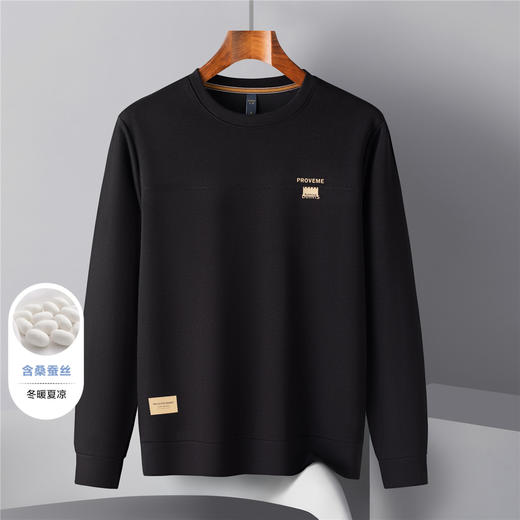 【桑蚕丝混纺】罗蒙春秋男装绣花胸标卫衣男舒适休闲百搭男长袖T恤上衣 商品图3