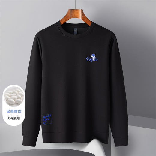 14LP37265【桑蚕丝混纺】罗蒙春秋男装卫衣胸花绣花卫衣男士休闲百搭男青年圆领长袖T恤上衣男 商品图3