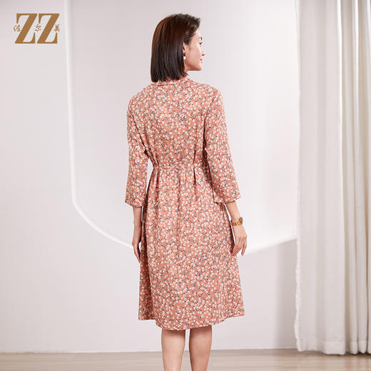 佐尔美春季新品 优雅气质小碎花腰带桑蚕丝连衣裙女E23LS28 商品图4