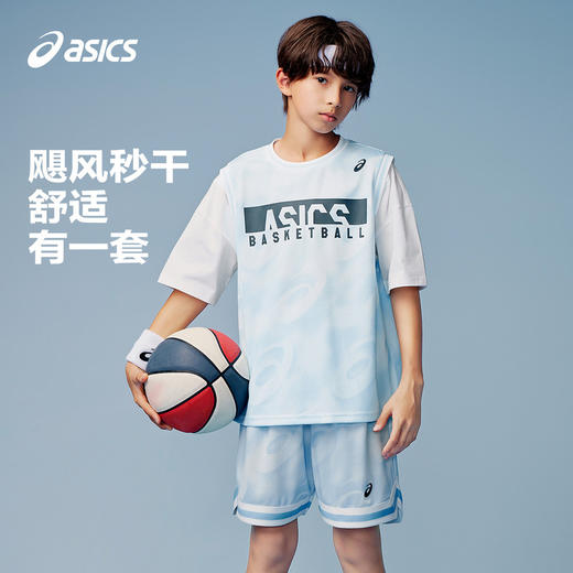 ASICS/亚瑟士童装2024春夏季男女童吸湿速干篮球套装短袖T恤短裤 商品图0