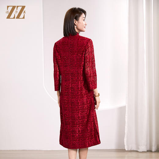 佐尔美春季新款 优雅气质国风中式七分袖连衣裙女E23LL24 商品图4