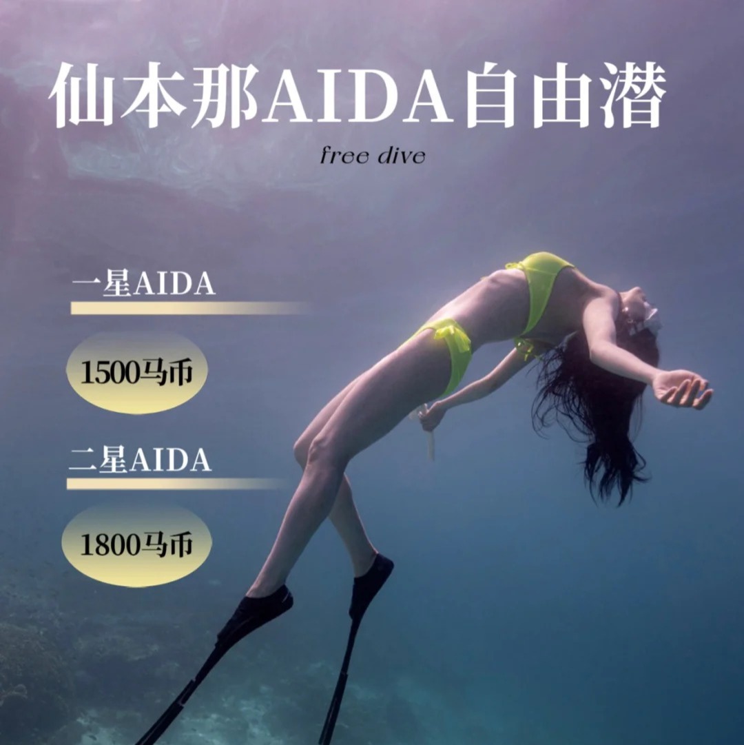 【仙本那自由潜+水下拍摄】AIDA潜水考证|一价全包|1-4星可选|专业拍摄+教练课程