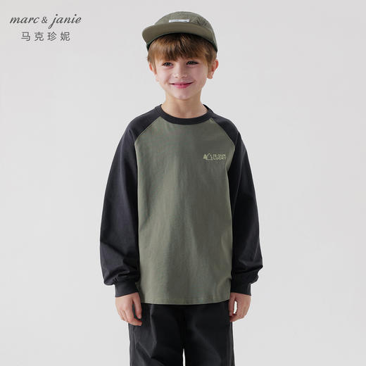 【户外风】马克珍妮秋装新款 男童全棉拼色长袖T恤儿童上衣231256 商品图1