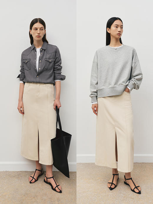 美式复古前开叉直筒牛仔半裙FB4955243 商品图13