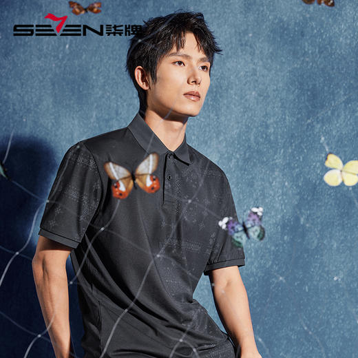 【非遗苗绣蝴蝶妈妈系列】柒牌polo衫短袖男夏季新款时尚印花上衣	126T72610 商品图1