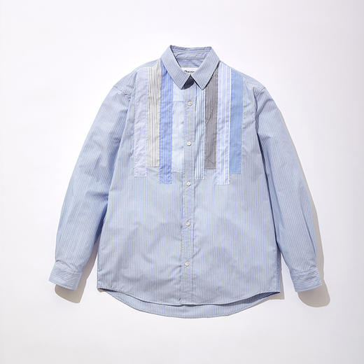 KUON Hobo Shirt-Stripe- 多种面料拼接条纹长袖衬衫 商品图0