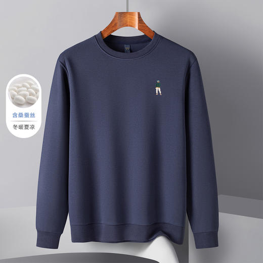 14LP37350【桑蚕丝混纺】罗蒙春秋男装胸花绣花卫衣男士舒适百搭休闲卫衣圆领长袖T恤上衣男 商品图3