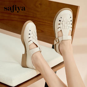 Safiya/索菲娅 2024夏新款休闲镂空复古包头编织罗马凉鞋 SF42115070