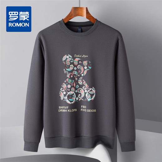 【桑蚕丝混纺】罗蒙春秋男装腰果花小熊印花卫衣男休闲百搭卫衣长袖上衣T恤男 商品图3