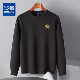 【桑蚕丝混纺】罗蒙春秋男装虎头卫衣胸花绣花卫衣男士舒适休闲百搭卫衣圆领长袖T恤上衣男
