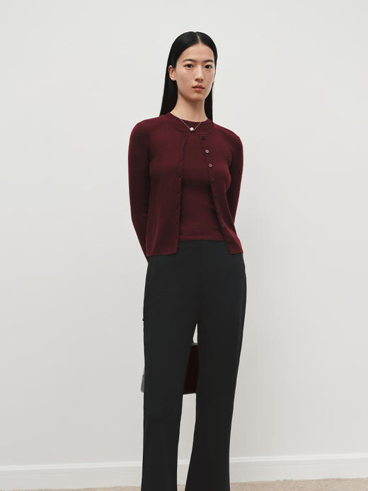 60支极细美丽诺羊毛圆领坑条开衫FJ5019243 商品图8