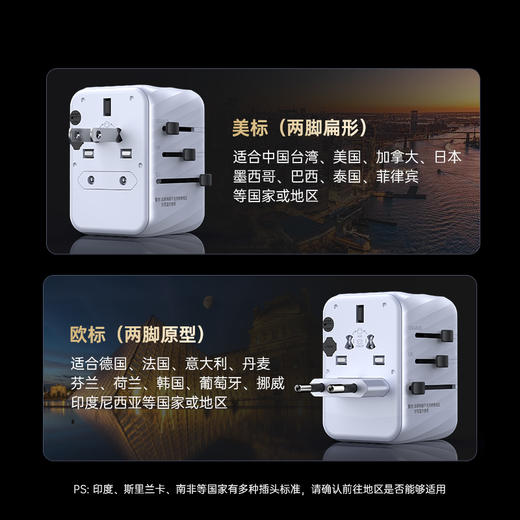 【预售】品胜 15W海心系列多功能旅行转换充 排插座电源转换器手机USB充电器 商品图3