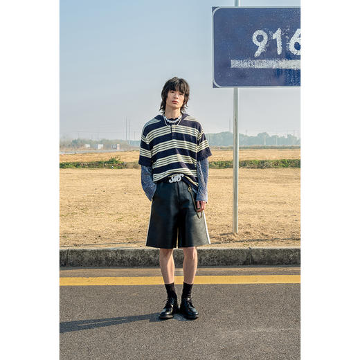 GOODBAI 916撞色条纹连帽针织短袖毛衫 商品图0