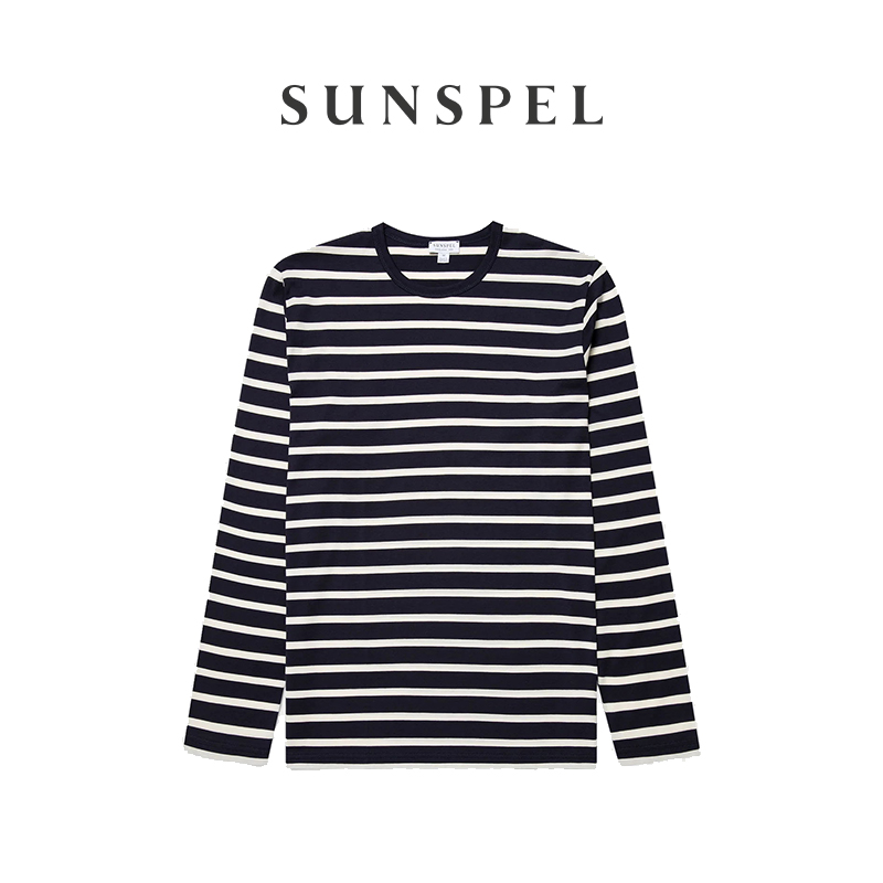 SUNSPEL男士经典款Supima匹马棉条纹长袖经典T恤