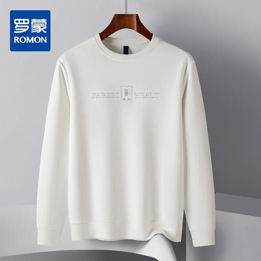 【桑蚕丝混纺】罗蒙春秋男装胸花字终绣花卫衣男士舒适休闲百搭圆领长袖T恤上衣男 商品图5