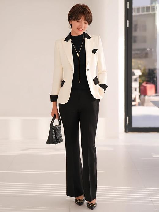 高级感黑白拼接西装套装气质撞色一粒扣西服 商品图1
