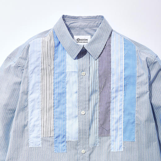 KUON Hobo Shirt-Stripe- 多种面料拼接条纹长袖衬衫 商品图1