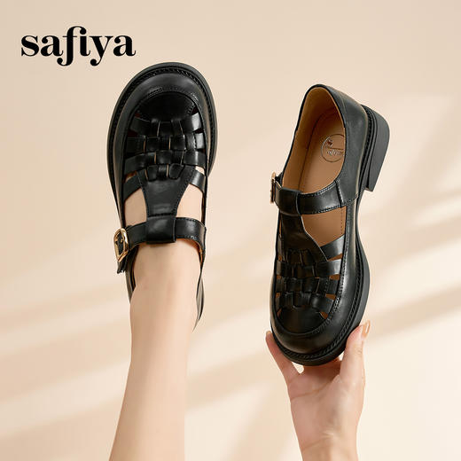 Safiya/索菲娅 2024夏新款休闲镂空复古包头编织罗马凉鞋 SF42115070 商品图6