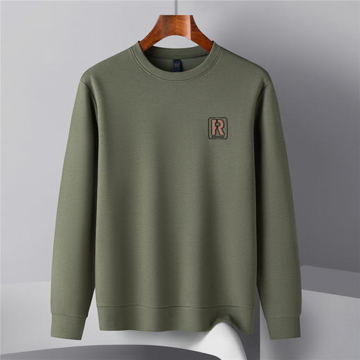 【桑蚕丝混纺】罗蒙春秋男装棉花糖工艺胸标卫衣男舒适休闲百搭男长袖T恤 商品图5