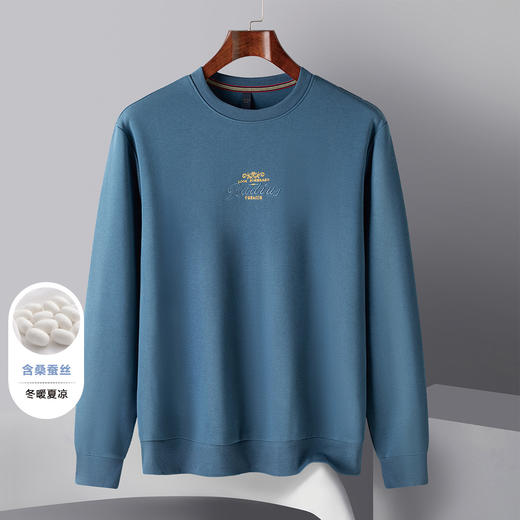 14LP37270【桑蚕丝混纺】罗蒙春秋胸花绣花卫衣男士舒适休闲百搭卫衣男圆领长袖T恤上衣男 商品图3