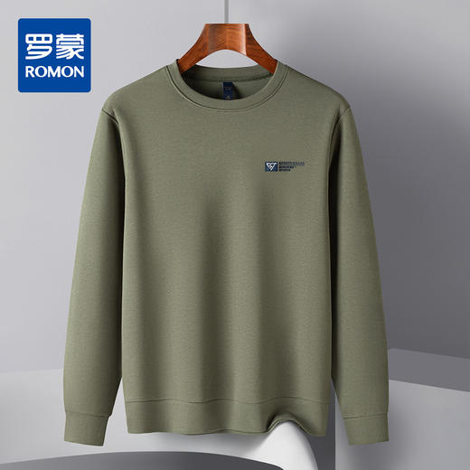 【桑蚕丝混纺】罗蒙春秋男装卫衣胸花绣花卫衣男士休闲百搭男青年卫衣圆领长袖T恤上衣男 商品图1