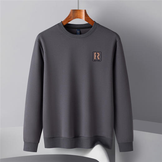 【桑蚕丝混纺】罗蒙春秋男装棉花糖工艺胸标卫衣男舒适休闲百搭男长袖T恤 商品图6