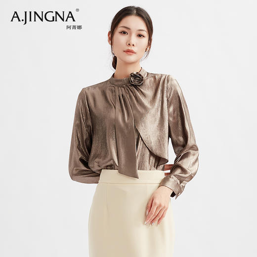 【飘逸柔美】阿菁娜复古立体花朵飘带衬衣F29C209007 商品图3