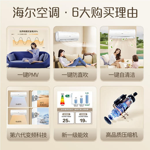 海尔（Haier）空调1.5匹快速冷暖变频低噪省电自清洁卧室分体壁挂式挂机空调KFR-35GW/B1BHA81U1(白)有效防直吹 商品图1