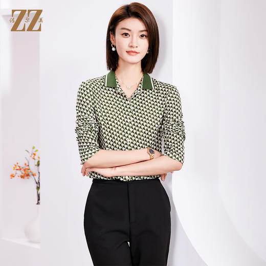 佐尔美春季新品 时尚气质西装领假单排扣长袖衬衣女E33CC10 商品图3