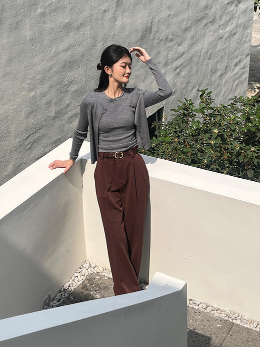 60支极细美丽诺羊毛圆领坑条开衫FJ5019243 商品图12