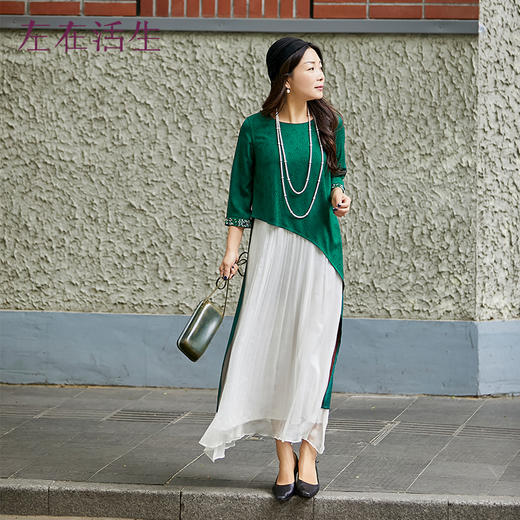 【幽幽碧玉衫】生活在左原创提花双生纱新中式绣花正反两穿衬衣女1933048 商品图5