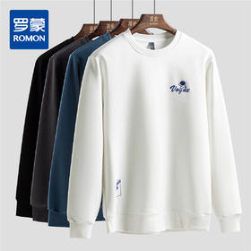 14LP37265【桑蚕丝混纺】罗蒙春秋男装卫衣胸花绣花卫衣男士休闲百搭男青年圆领长袖T恤上衣男
