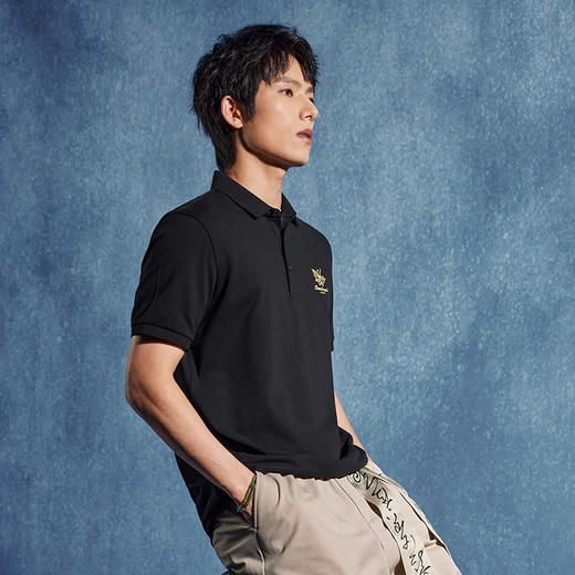 【非遗苗绣蝴蝶妈妈系列】柒牌短袖POLO衫男夏季新款抗菌翻领T恤	126T72590 商品图3