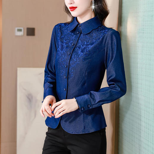 ALBB-新款设计感蓝色牛仔衬衫高级感重工艺刺绣女装修身上衣服 商品图2