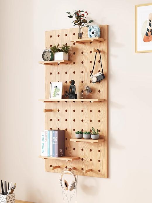 【墙面洞洞板置物架】实木洞洞板墙上置物架挂板钩配件隔板墙面展示收纳架 商品图2