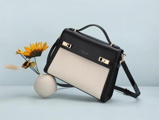 皮尔卡丹 气质典雅拼接色头层牛皮女包斜挎包 商品图0