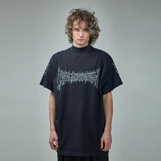 BALENCIAGA 巴黎世家 男士复古平纹针织大廓形圆领短袖T恤 黑色 739028 TPVN5 1070 商品图1