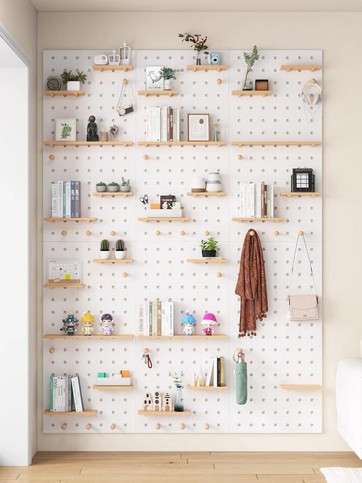 【墙面洞洞板置物架】实木洞洞板墙上置物架挂板钩配件隔板墙面展示收纳架 商品图0