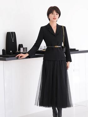 优雅黑色西装套装高级感纱裙气质正装通勤