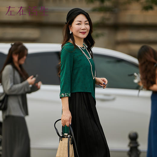 【幽幽碧玉衫】生活在左原创提花双生纱新中式绣花正反两穿衬衣女1933048 商品图11