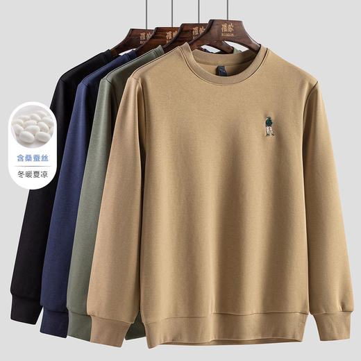 14LP37350【桑蚕丝混纺】罗蒙春秋男装胸花绣花卫衣男士舒适百搭休闲卫衣圆领长袖T恤上衣男 商品图2