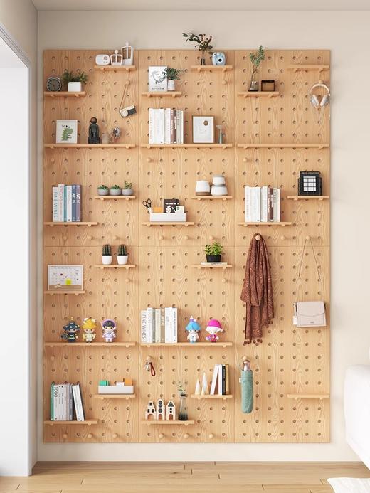【墙面洞洞板置物架】实木洞洞板墙上置物架挂板钩配件隔板墙面展示收纳架 商品图1