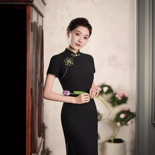 上海旗袍厂2024GSJ851新中式国风提花旗袍2024春季新款年轻款少女高级感优雅气质连衣裙 商品图2