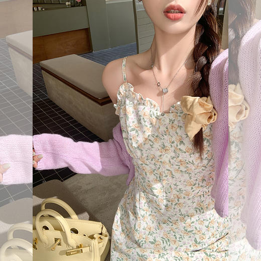 <曾小咸推荐> 【香草芋紫】紫色开衫+碎花吊带裙 商品图1